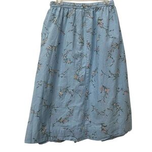 Vintage Blue Chambray Floral Skirt M L - HAS POCKETS